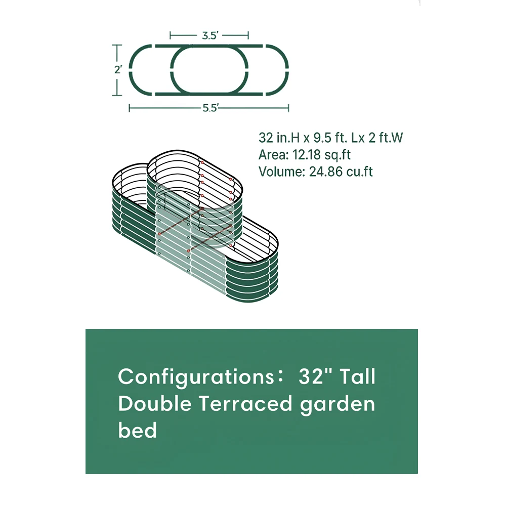 Eco Friendly Metal Raised Garden Bed (Double Terraces)